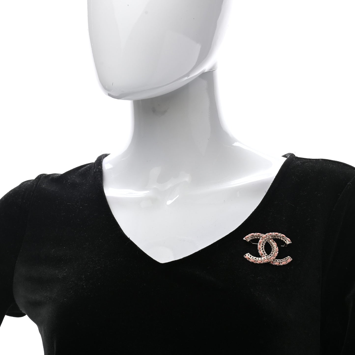 Lambskin Chain CC Brooch Pink Gold
