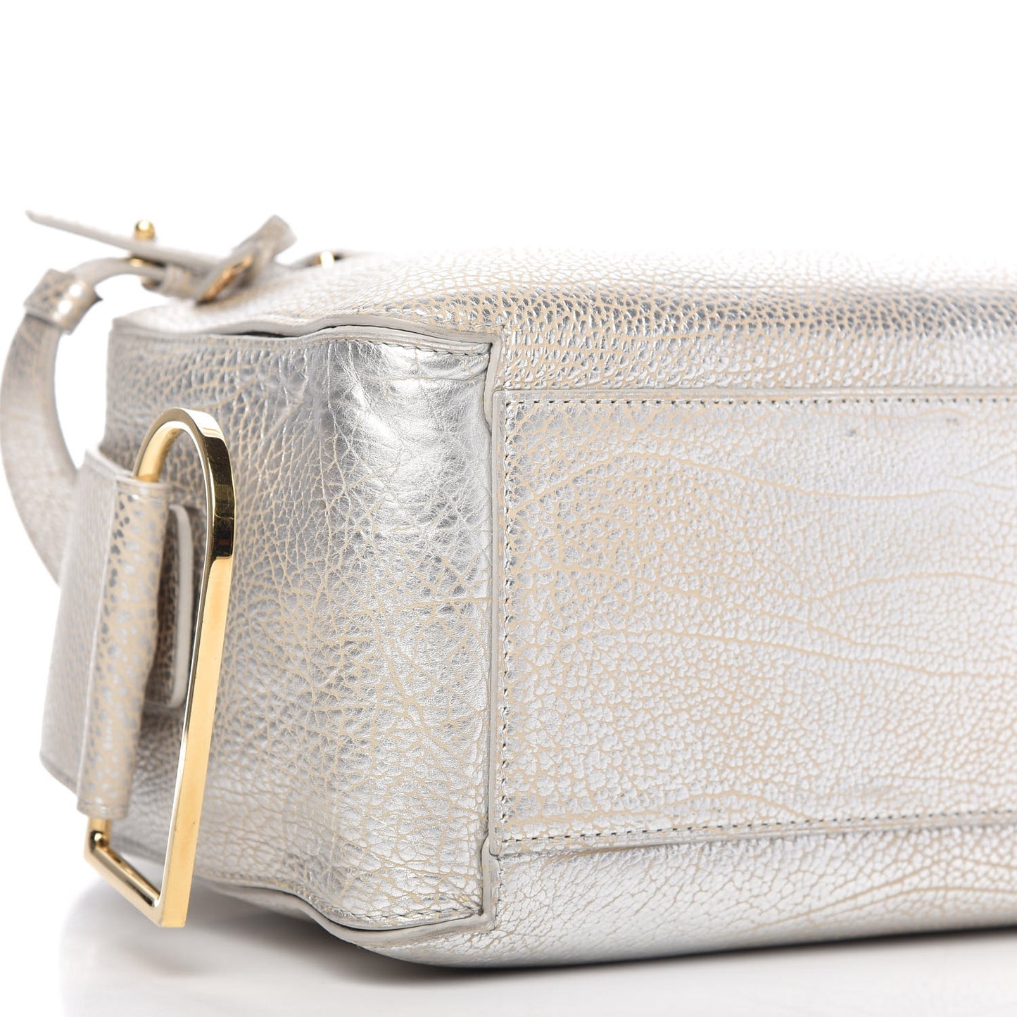 Metallic Crispy Calfskin Cool Box Satchel Antique Silver