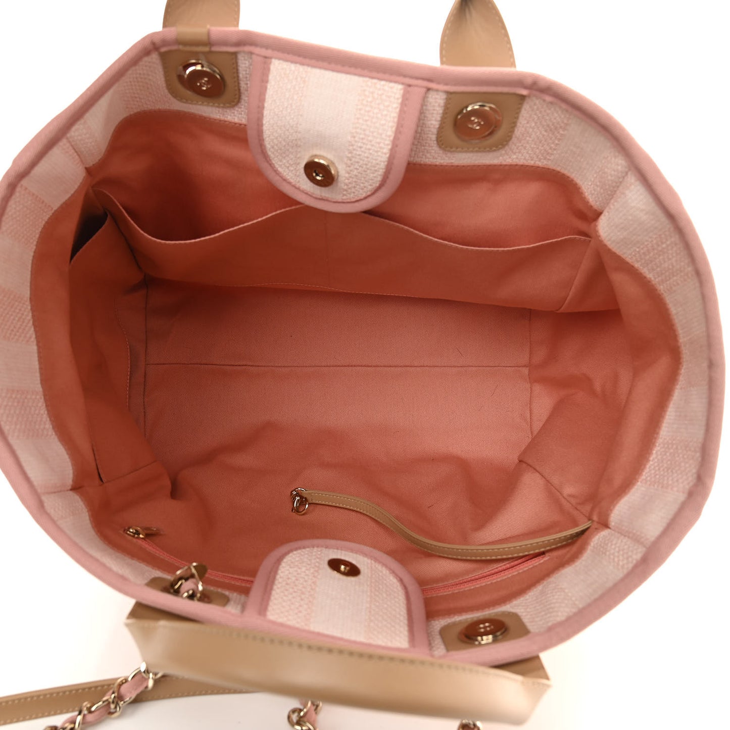 Mixed Fibers Calfskin Striped Medium Deauville Tote Light Pink