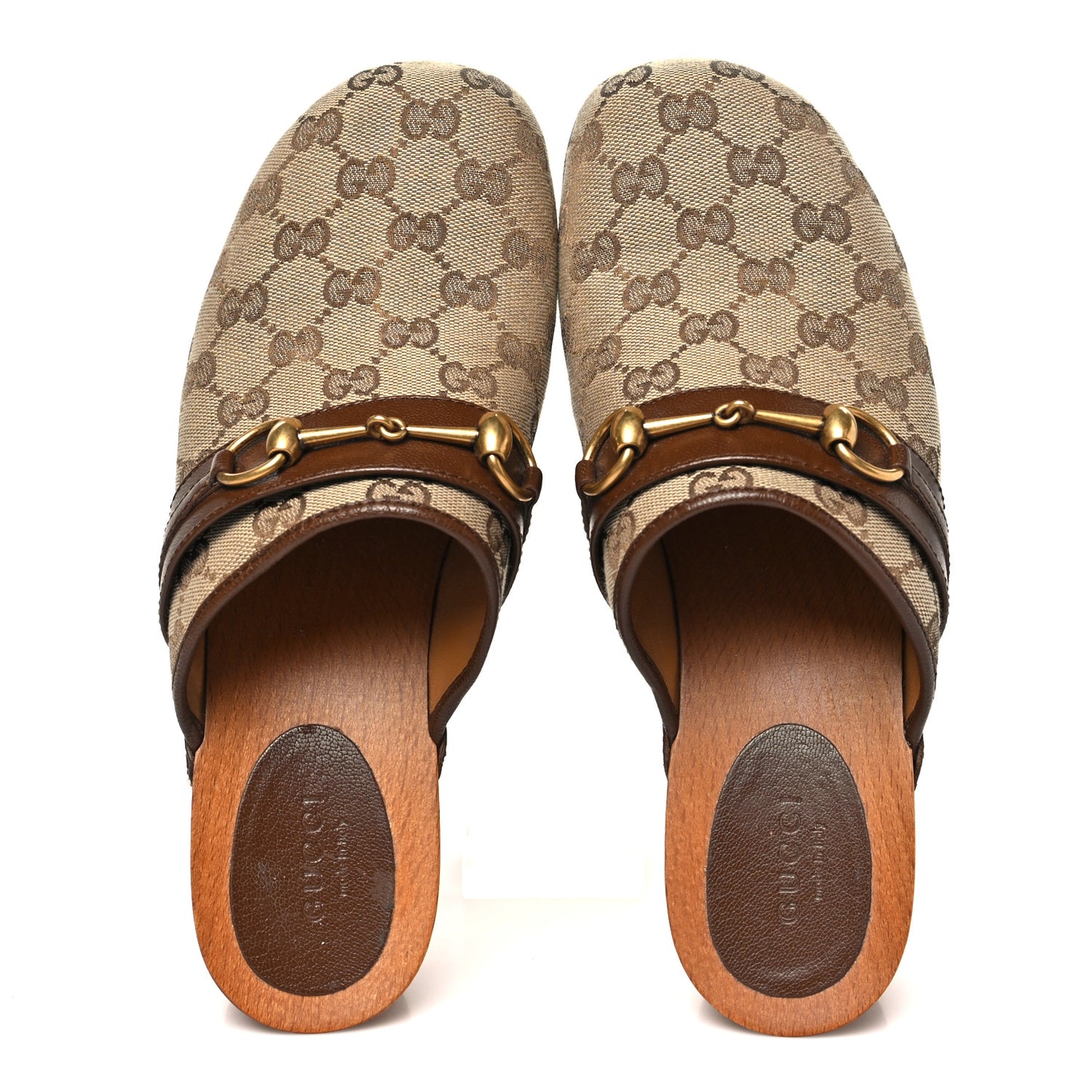 Monogram Goatskin Horsebit Clog Mules 38.5 Beige Ebony Brown Sugar