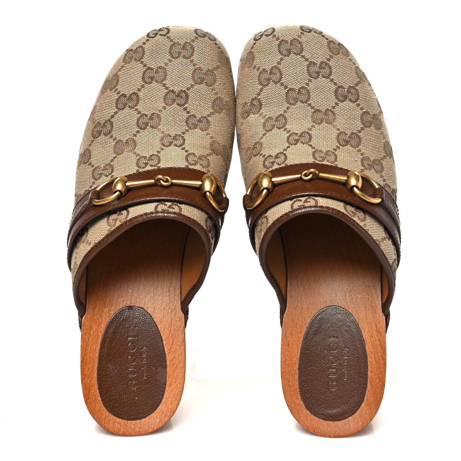 Gucci Monogram Goatskin Horsebit Clog Mules 38.5 Beige Ebony Brown Sugar 2 of 9