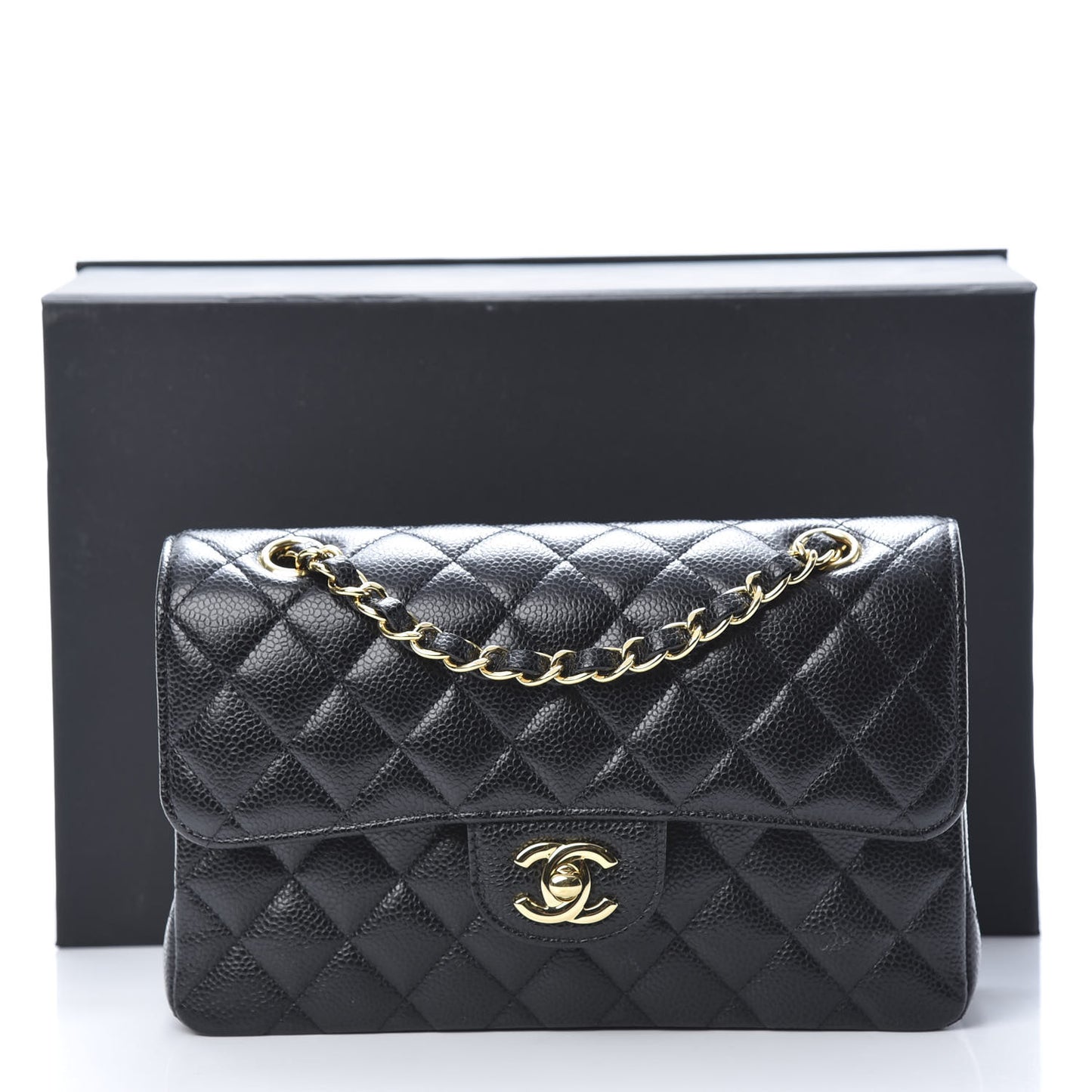 Caviar Quilted Small Double Flap Black