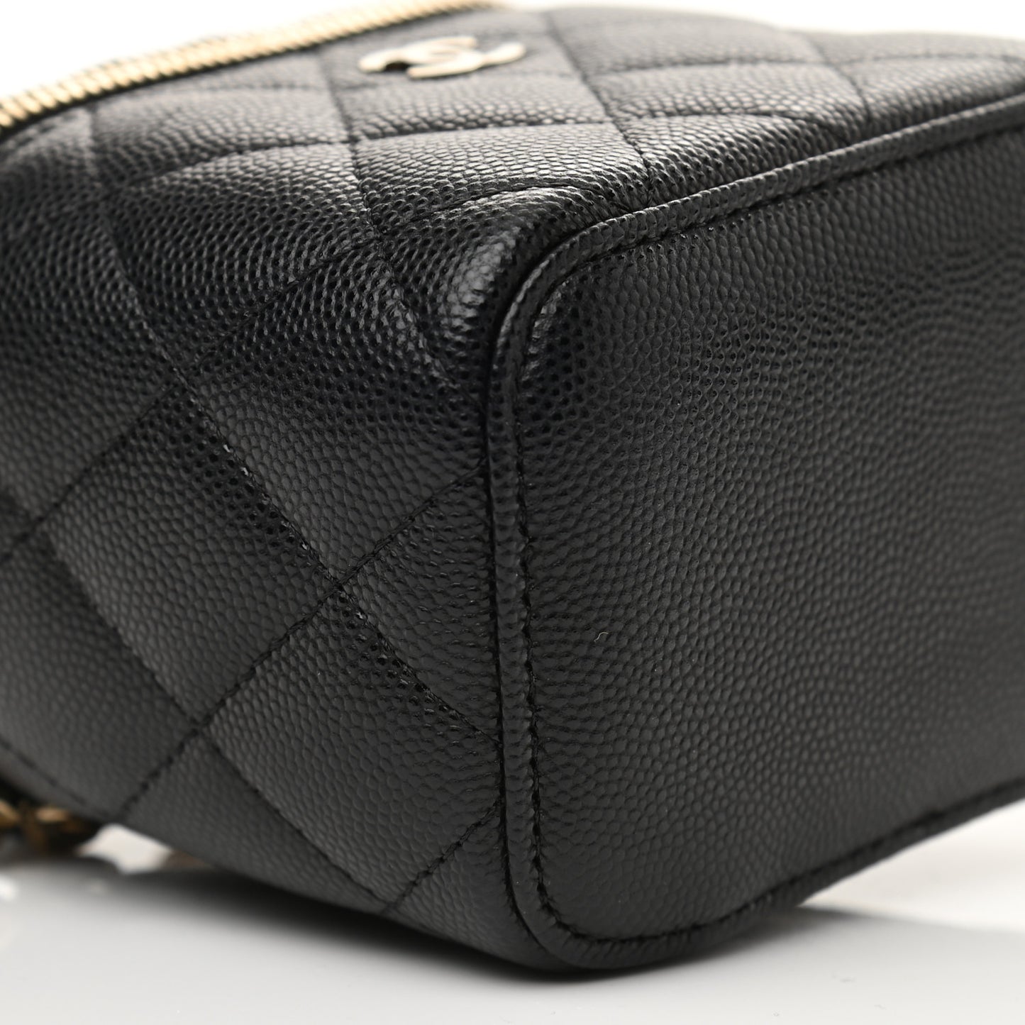 Caviar Quilted Mini Vanity Case With Chain Black