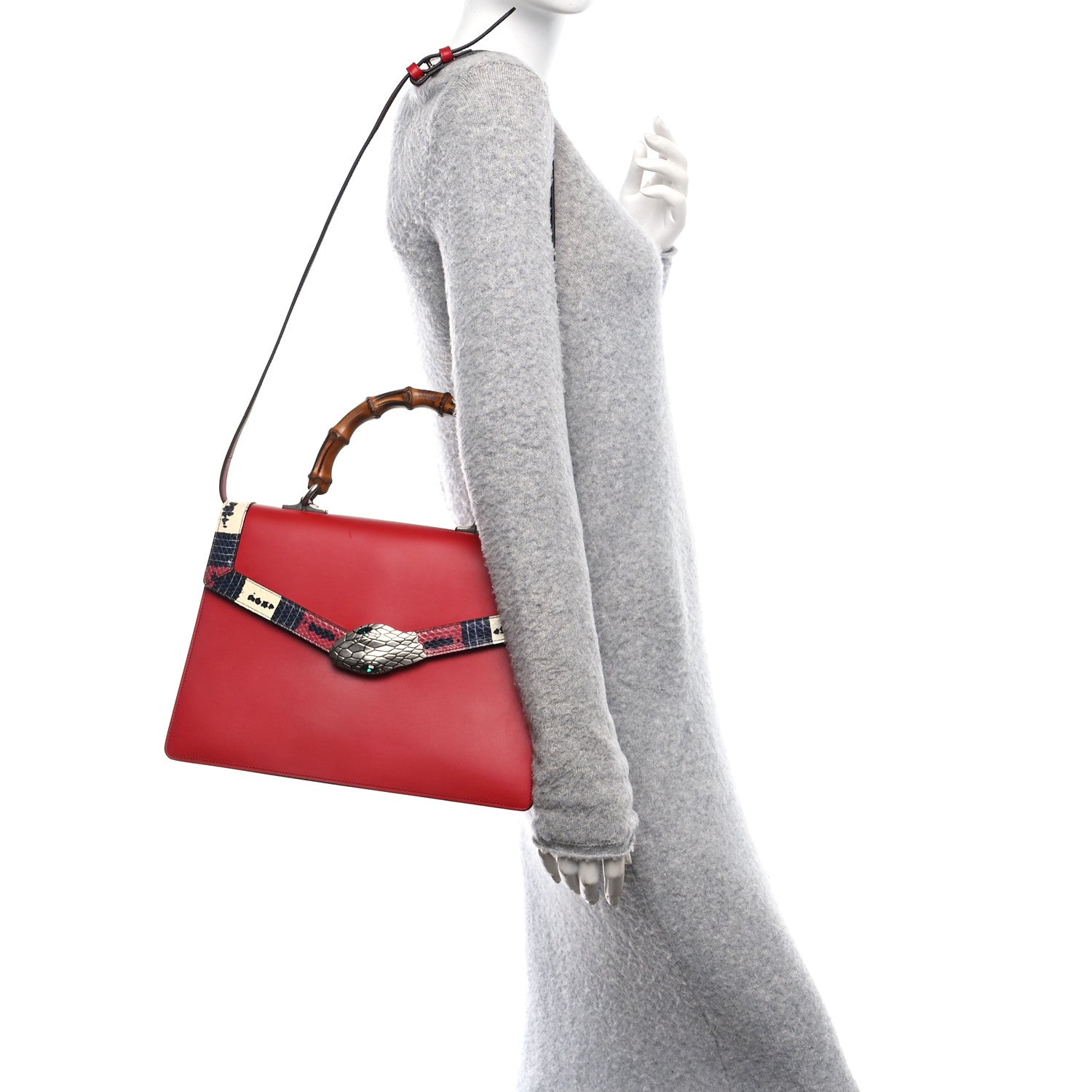 Gucci Calfskin Snakeskin Medium Lilith Top Handle Bag Red 2 of 11