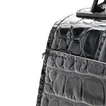 Balenciaga Shiny Calfskin Monochrome Crocodile Embossed Hourglass Top Handle Bag XS Black 10 of 10