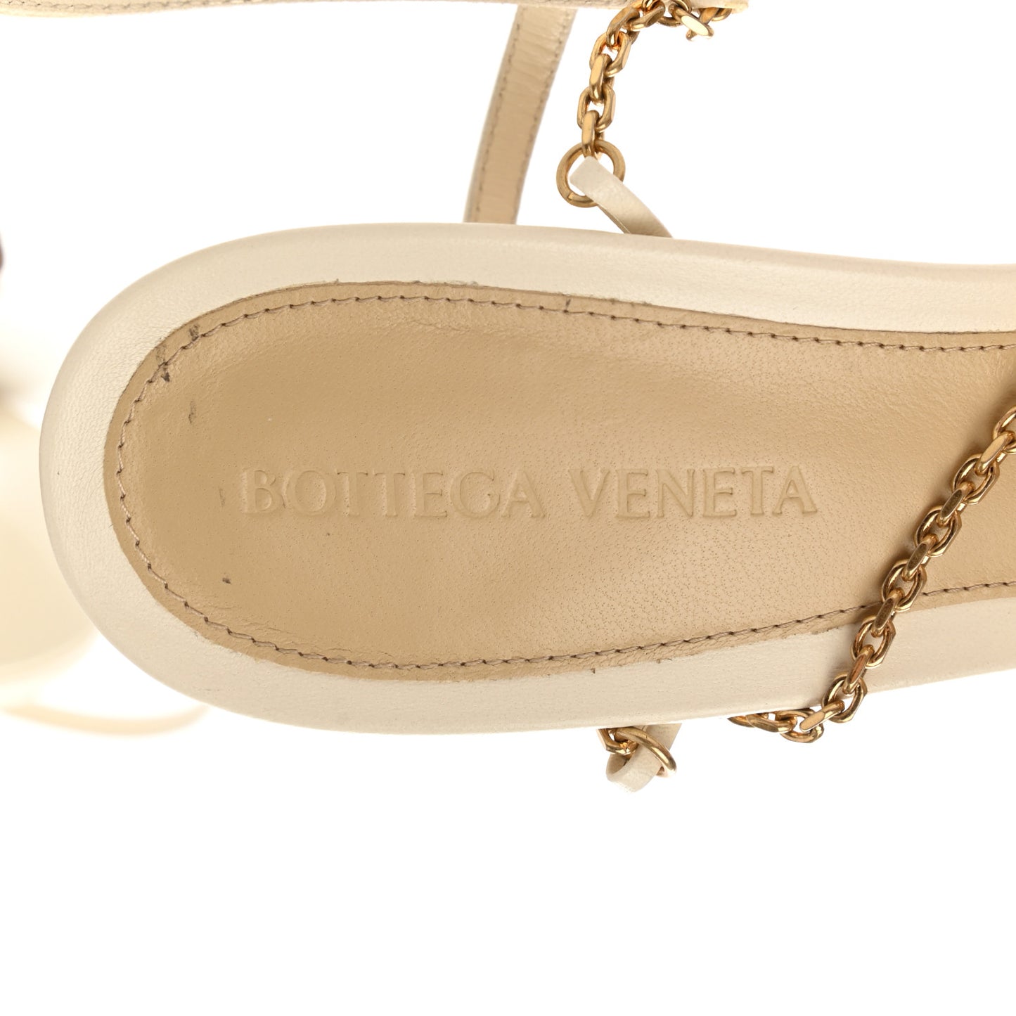 Lambskin Stretch Chain Strap 90mm Sandals 38.5 Sea Salt