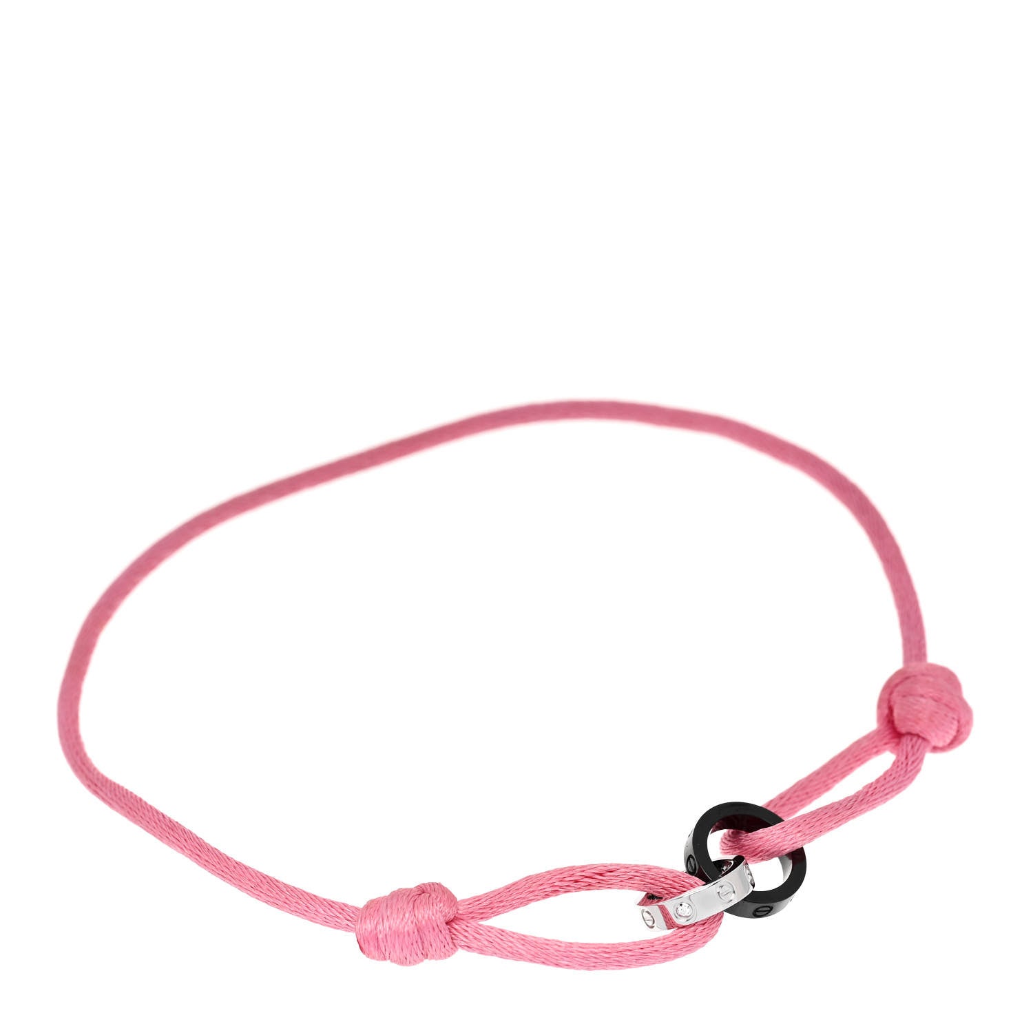 Cartier 18K White Gold Ceramic 4 Diamond LOVE Cord Bracelet Pink 1 of 6