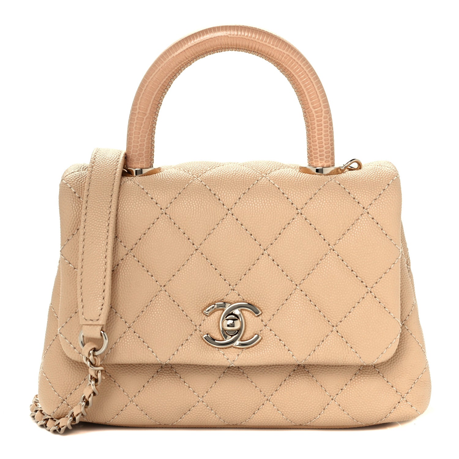 Chanel Caviar Lizard Embossed Quilted Extra Mini Coco Handle Flap Beige 1 of 11