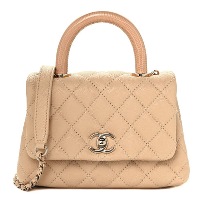Chanel Caviar Lizard Embossed Quilted Extra Mini Coco Handle Flap Beige 1 of 11