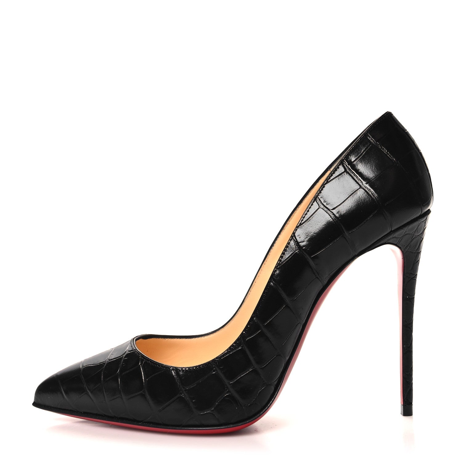 Christian Louboutin Calfskin Crocodile Embossed Pigalle Follies 100 Pumps 39 Black 1 of 8