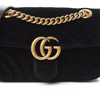 Gucci Velvet Matelasse Mini GG Marmont Shoulder Bag Black 10 of 11