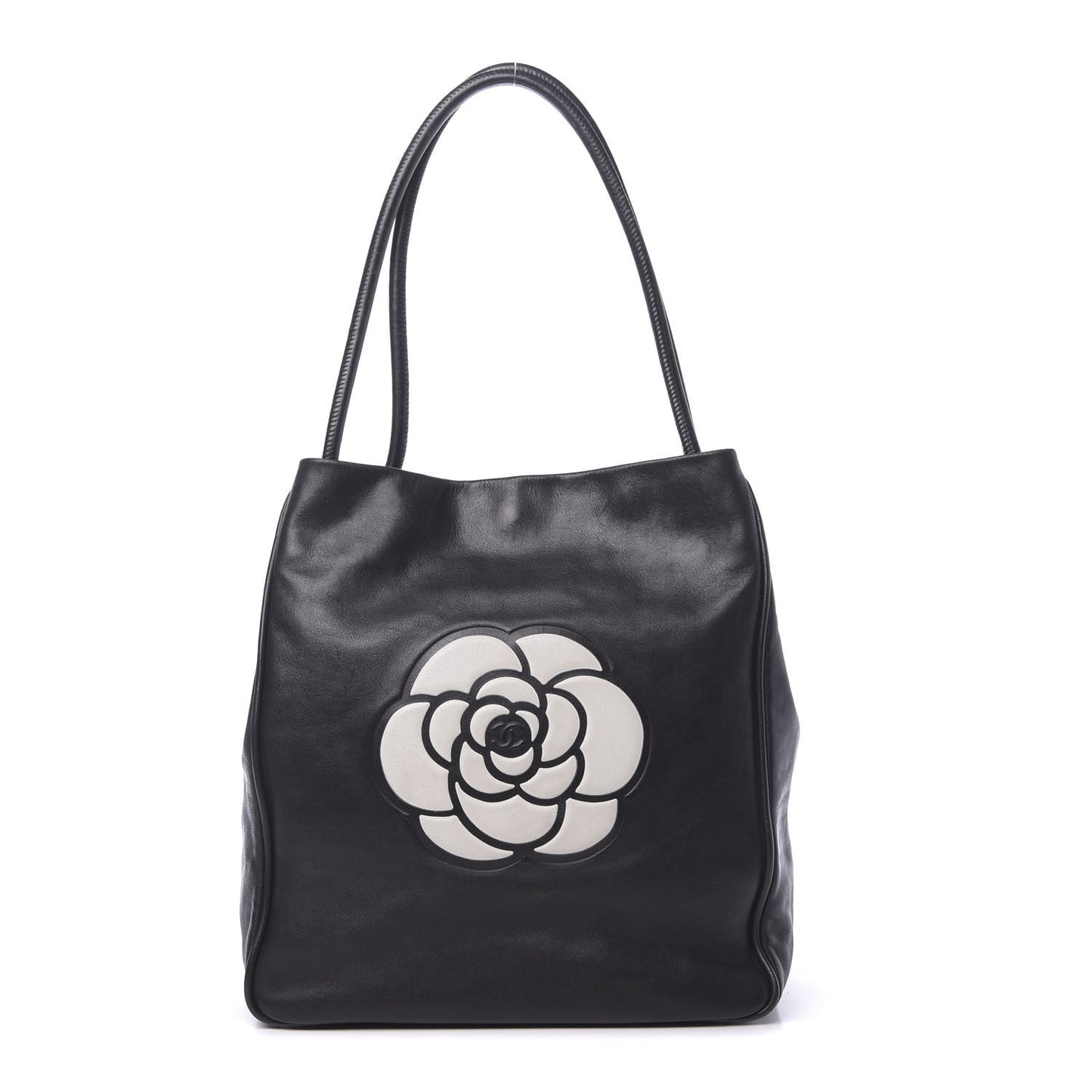 Lambskin Camellia Tote Black