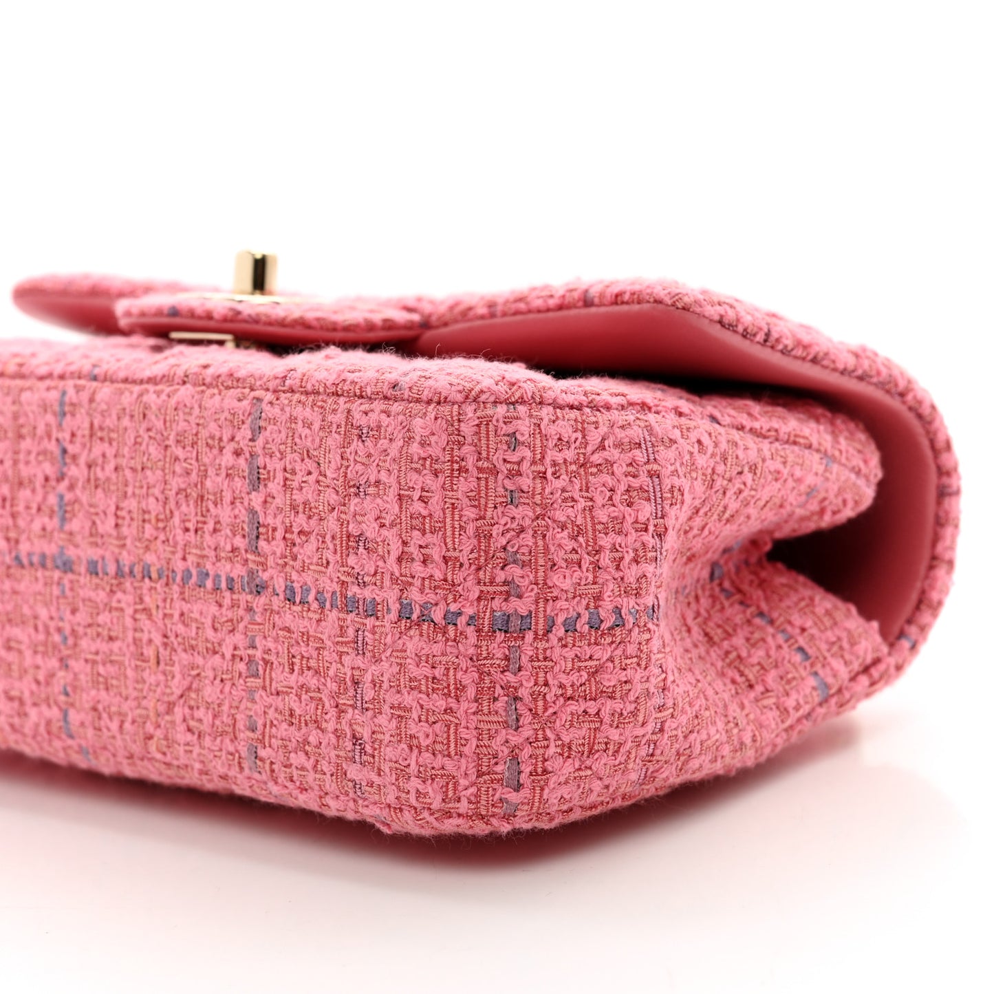 Tweed Quilted Mini Top Handle Rectangular Flap Dark Pink