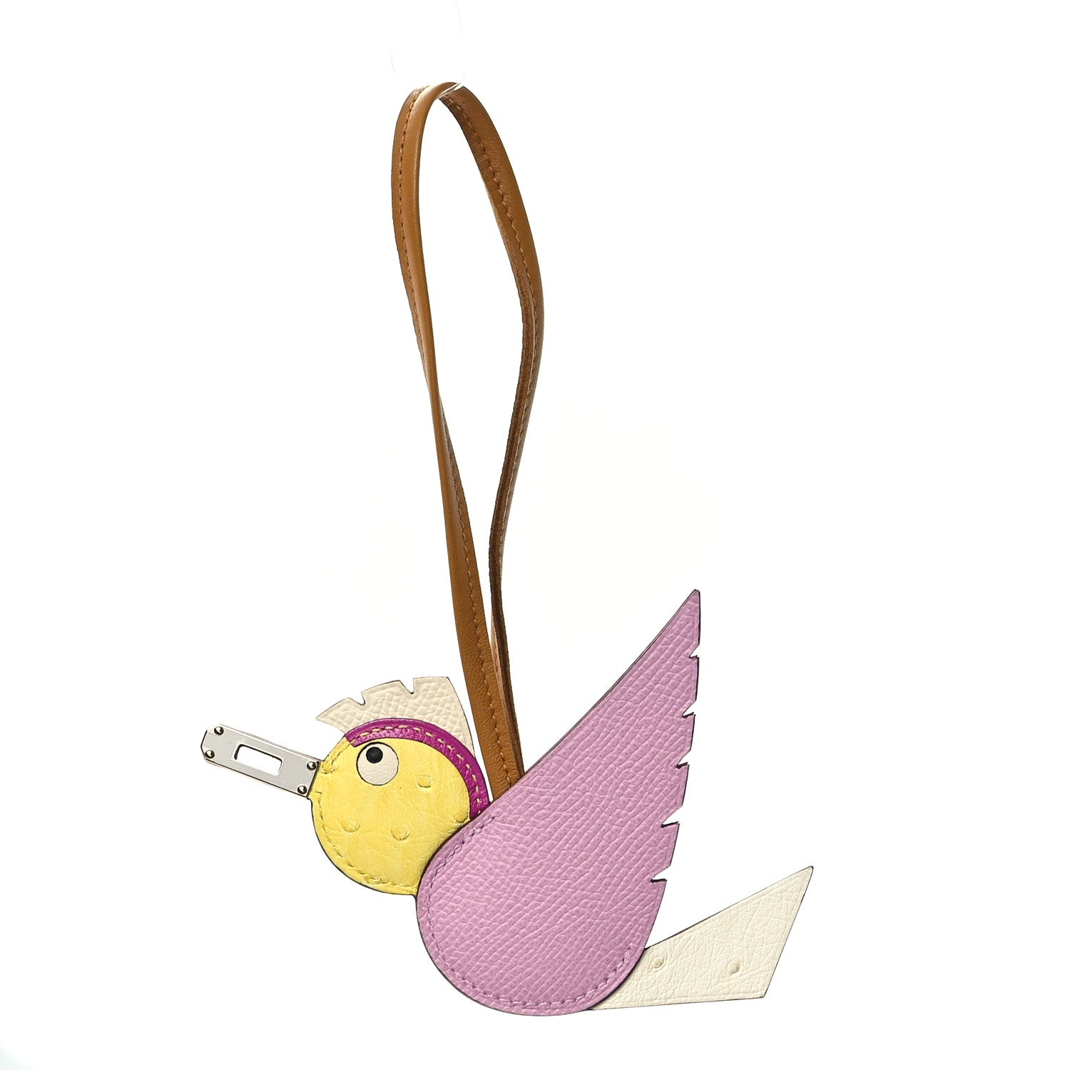 Hermes Ostrich Epsom Swift Birdy Bag Charm Mauve Sylvestre Nata Jaune Citron Magnolia Sesame 1 of 5