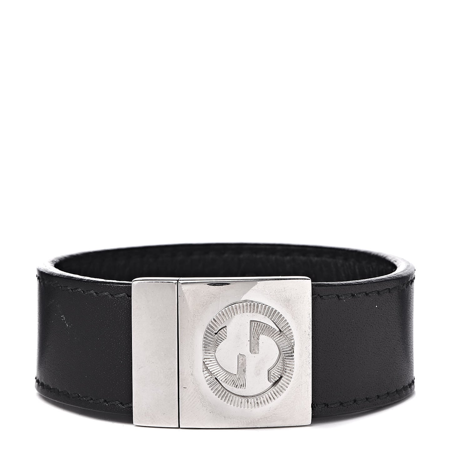 Sterling Silver Calfskin Interlocking G Bracelet Black