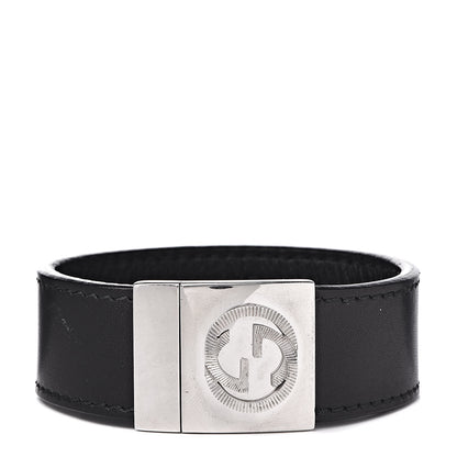Gucci Sterling Silver Calfskin Interlocking G Bracelet Black 1 of 7