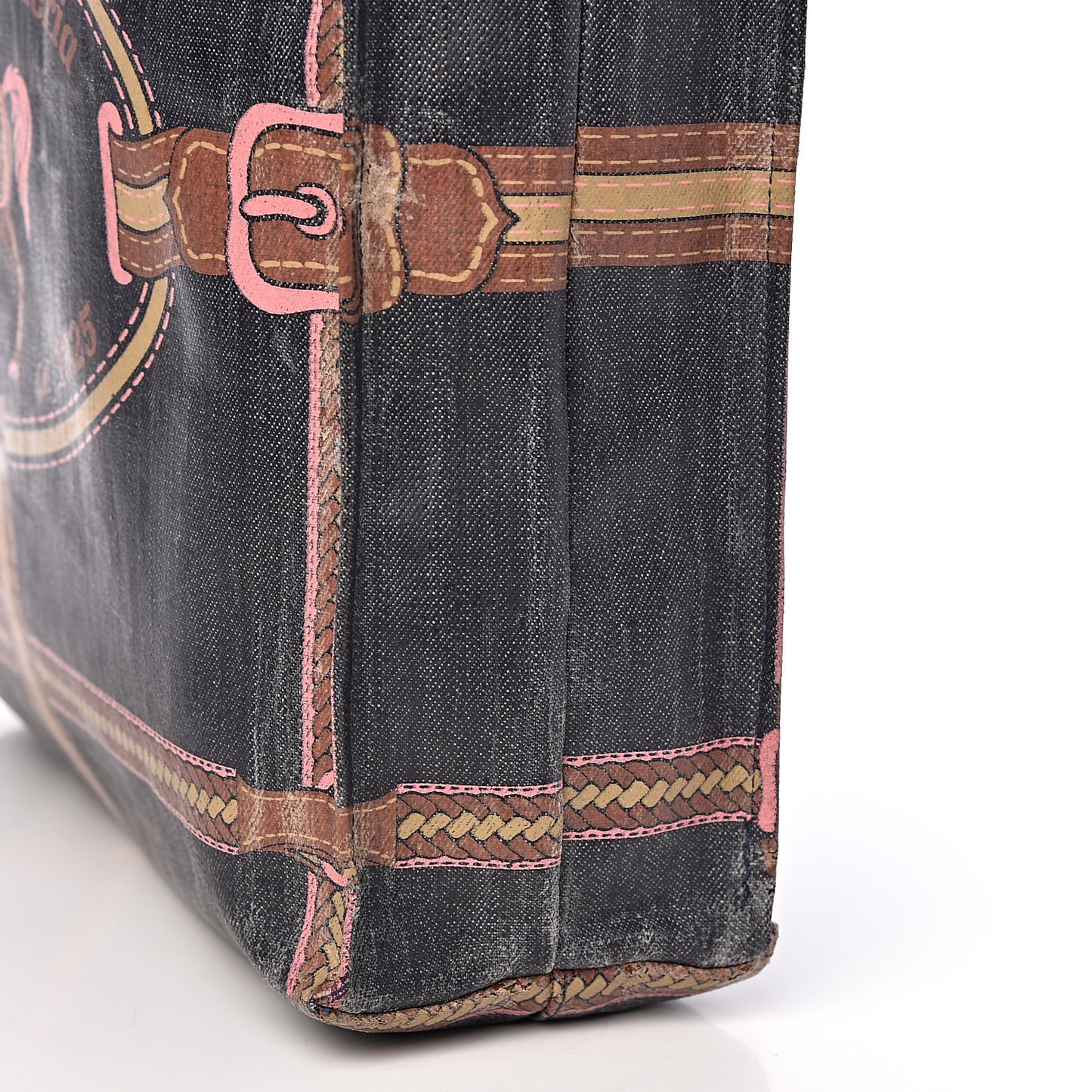 Coated Canvas Calfskin Romano Selleria Borghese Print Special Shopping Tote Blue Rosa