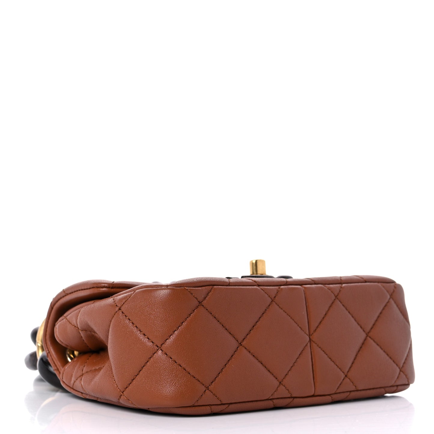 Lambskin Wenge Quilted Mini Fashion Wood Square Flap Light Brown
