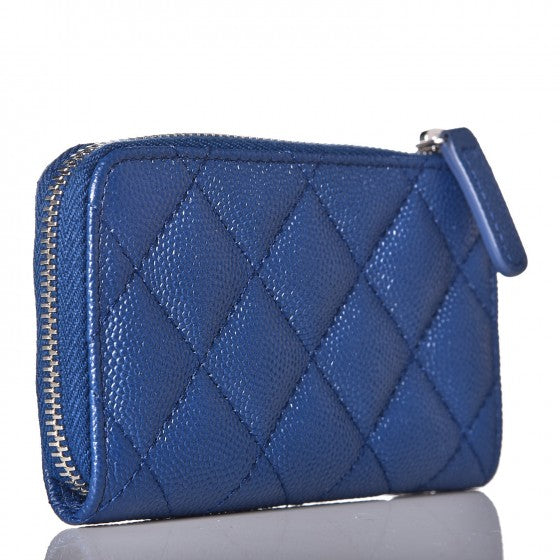 Caviar Quilted Key Holder Case Blue