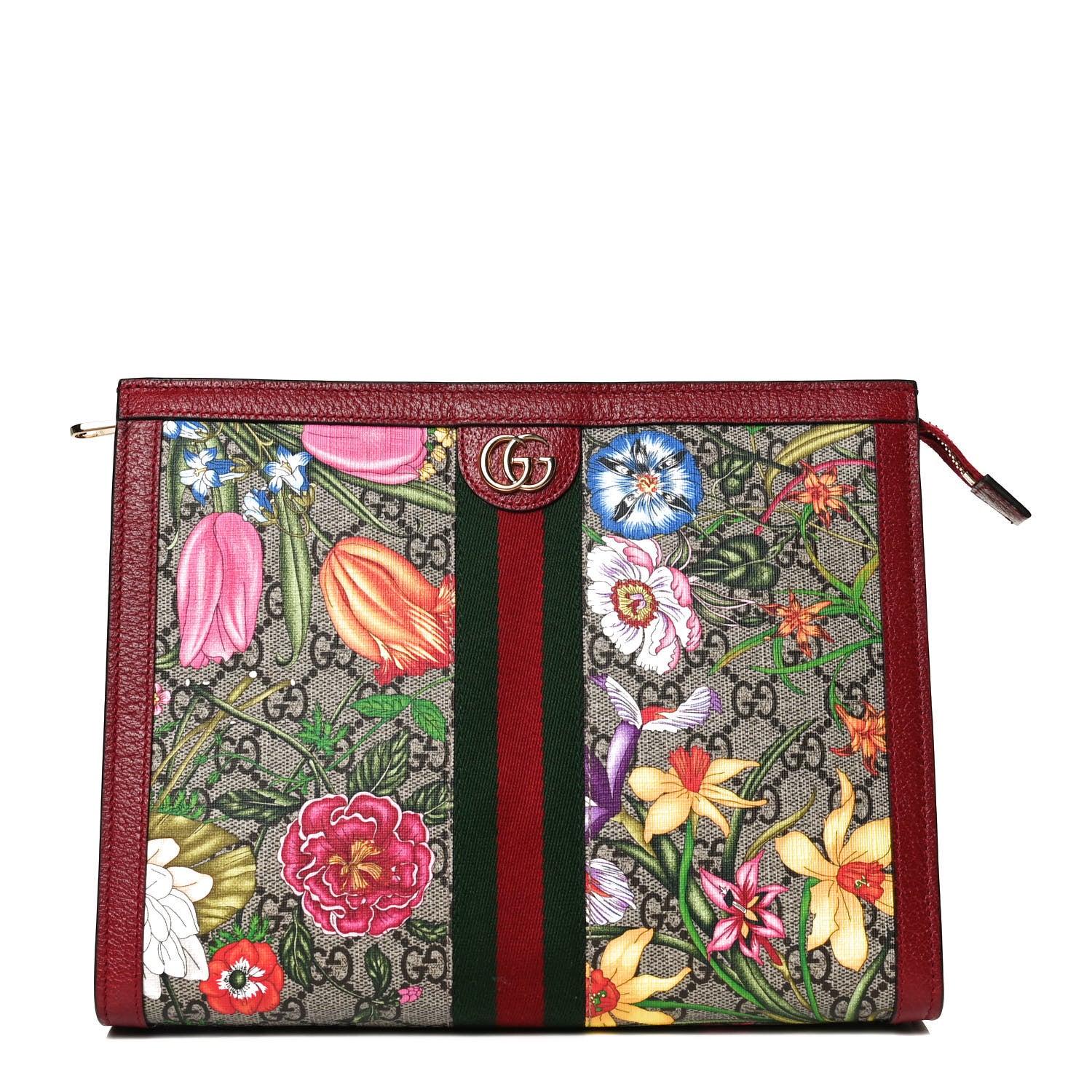 Gucci GG Supreme Monogram Flora Web Ophidia Pouch Red 1 of 8