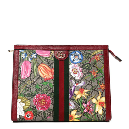 Gucci GG Supreme Monogram Flora Web Ophidia Pouch Red 1 of 8