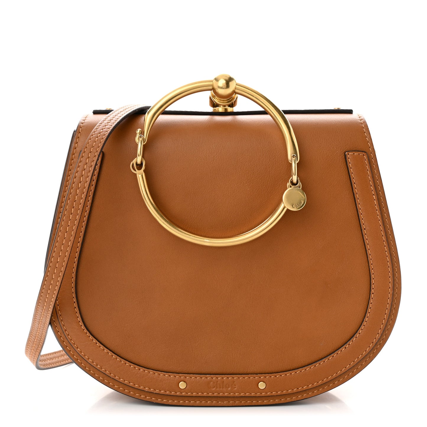 Calfskin Suede Medium Nile Bracelet Bag Caramel