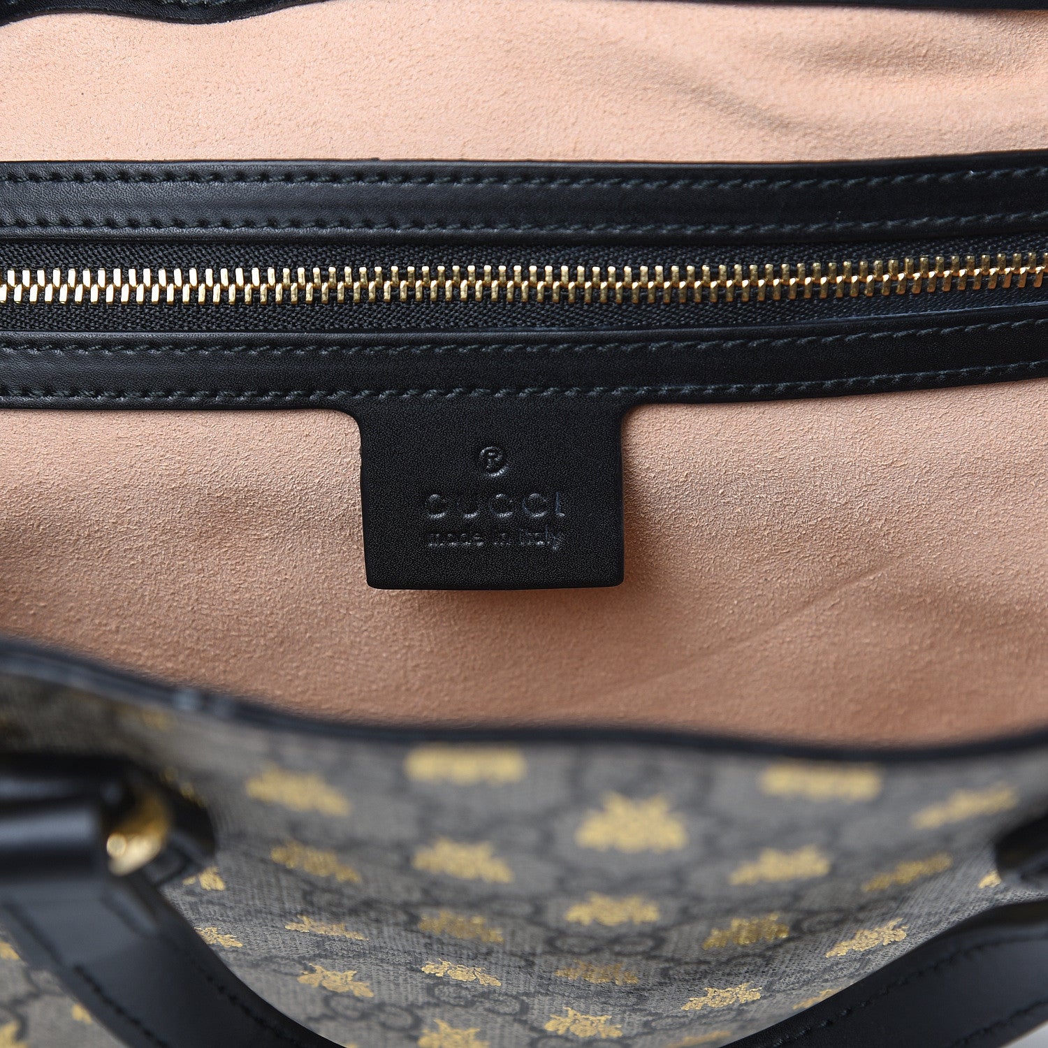 Gucci Soft GG Supreme Monogram Bees Small Crossbody Tote Beige Oro Black 6 of 9