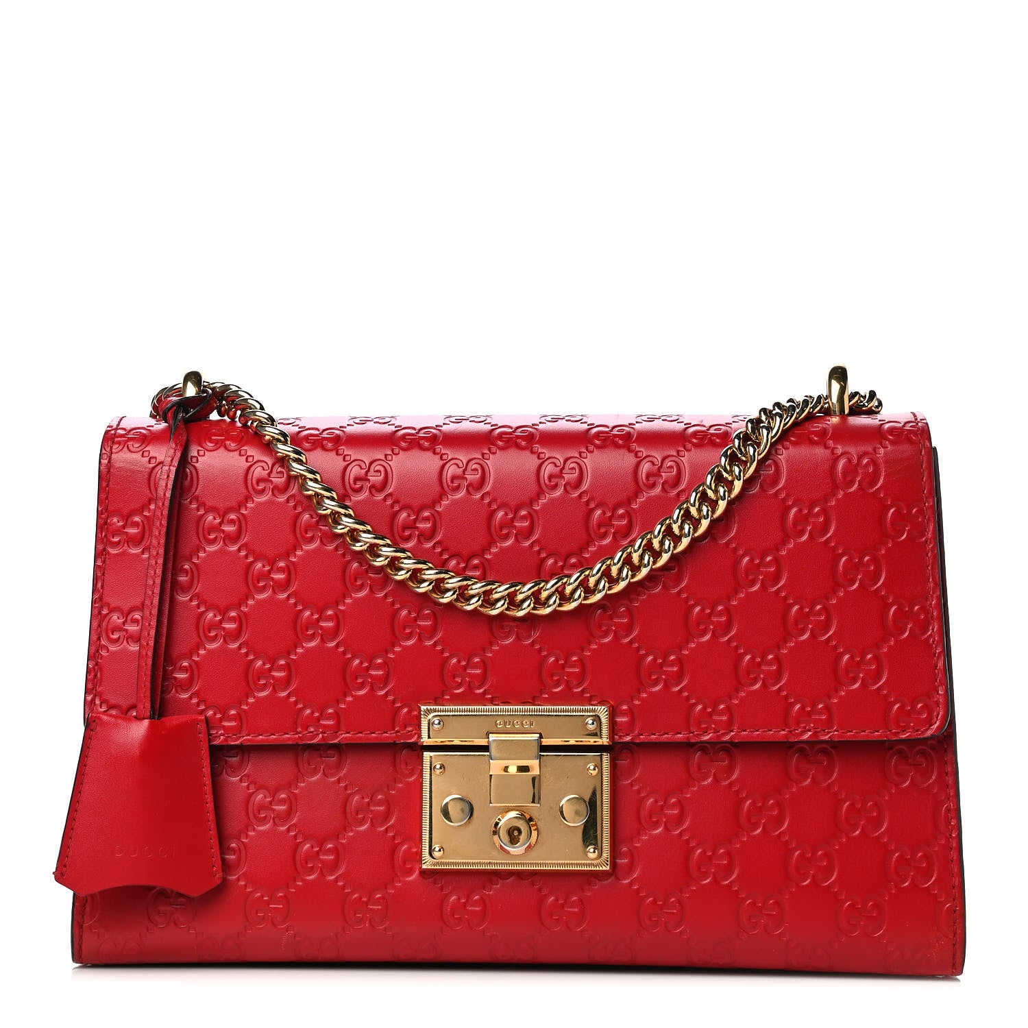 Gucci Guccissima Medium Padlock Shoulder Bag Hibiscus Red 1 of 5