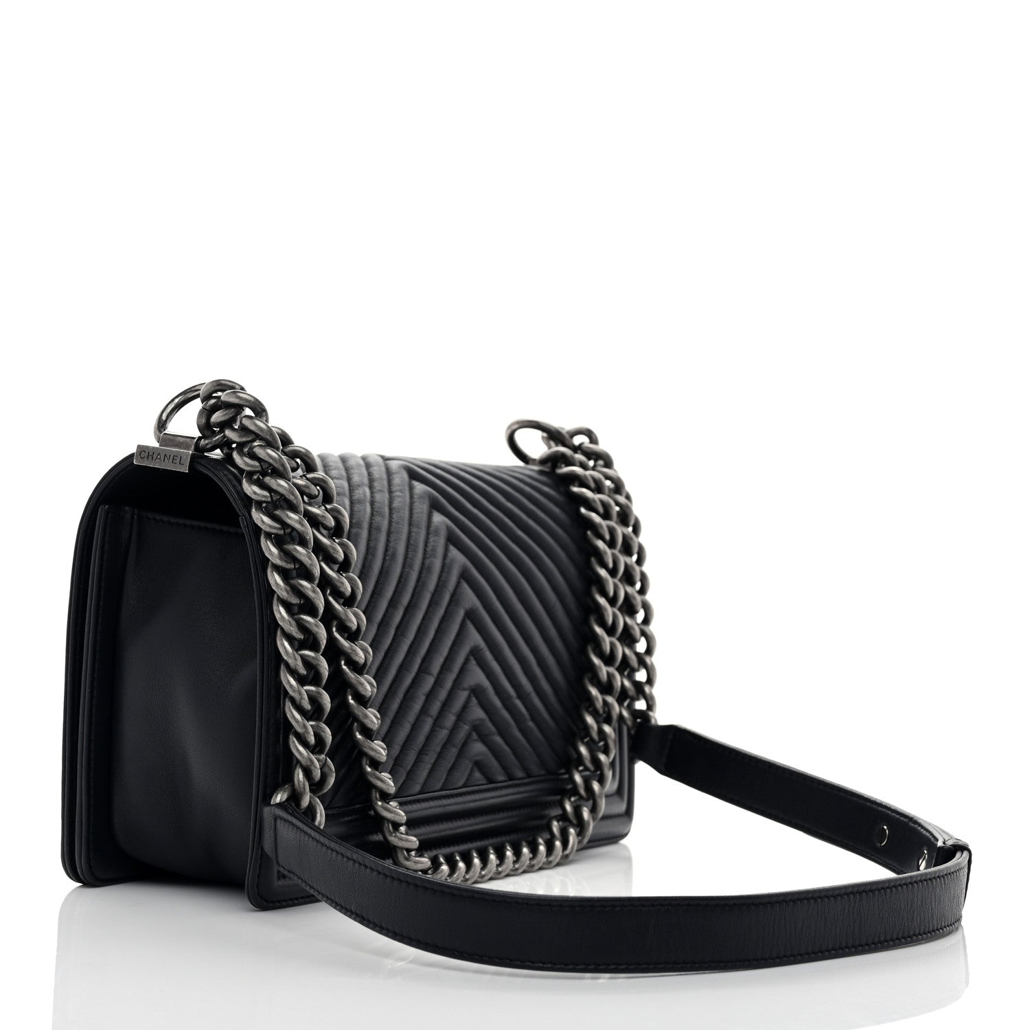 Chanel Calfskin Chevron Quilted Medium Boy Flap Navy Blue 3 of 10