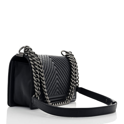 Chanel Calfskin Chevron Quilted Medium Boy Flap Navy Blue 3 of 10