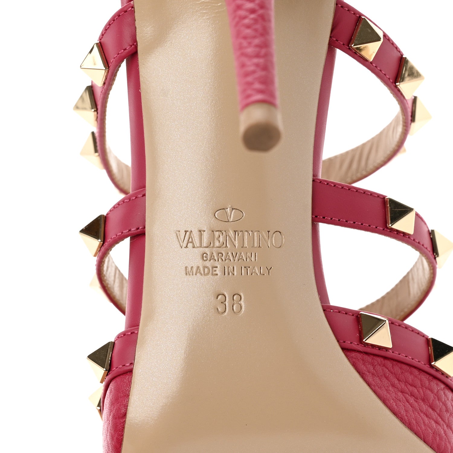 Valentino Garavani Pebbled Calfskin Rockstud 90mm Cage Mules 38 Raspberry 7 of 7