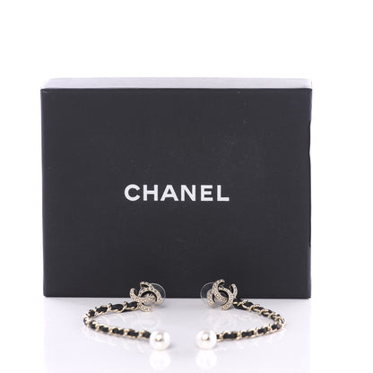Chanel Lambskin Chain Crystal Pearl CC Drop Earrings Gold 5 of 5