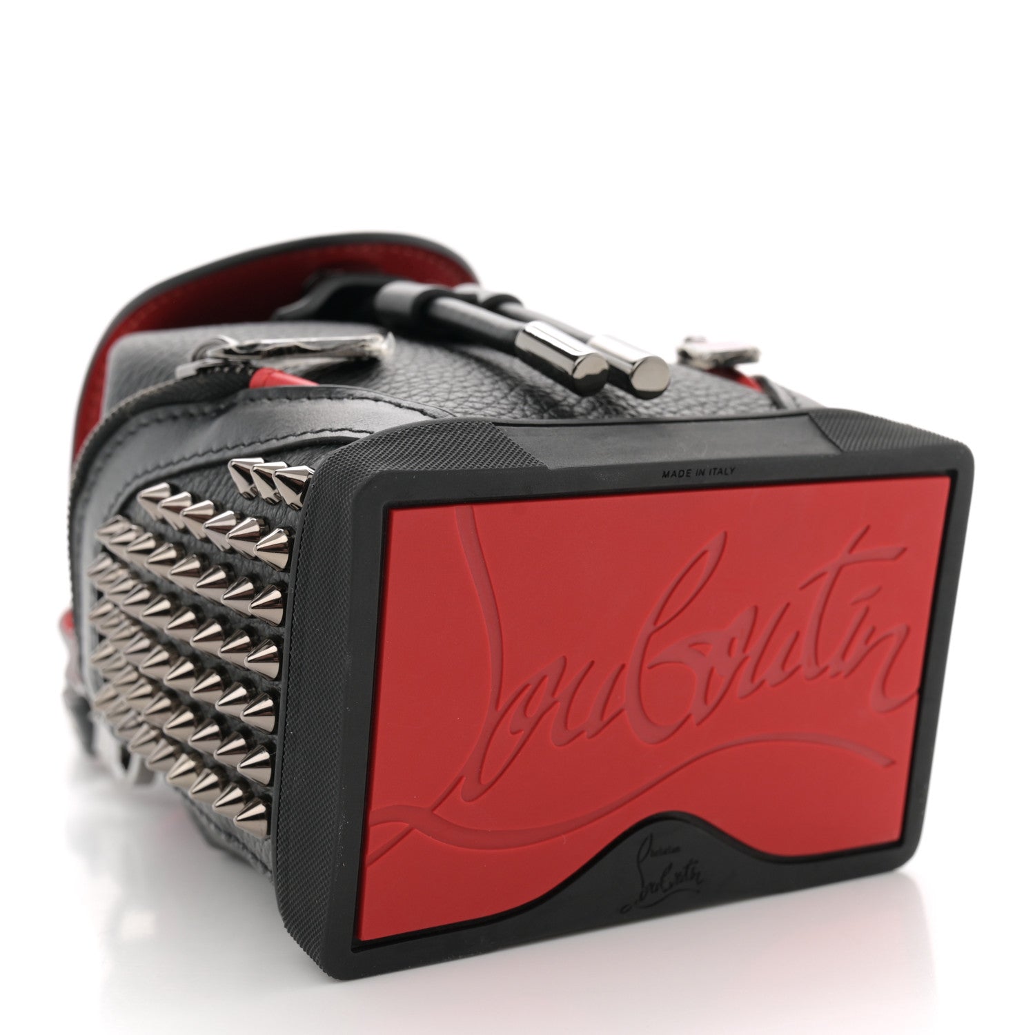 美品Louboutin レザーケース レッド/ブラック Christian Louboutin LOUBITOWN Messenger Bag Spiked Leather Black