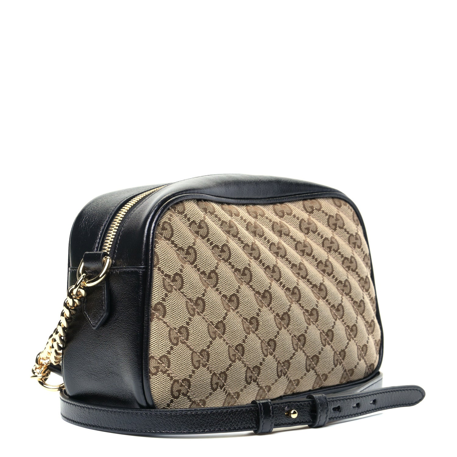 Gucci Monogram Matelasse Diagonal Small GG Marmont Chain Shoulder Bag Beige Black 2 of 5