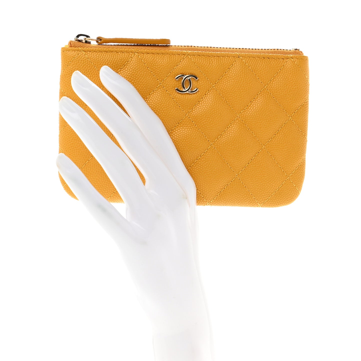 Caviar Quilted Small Cosmetic Case Yellow