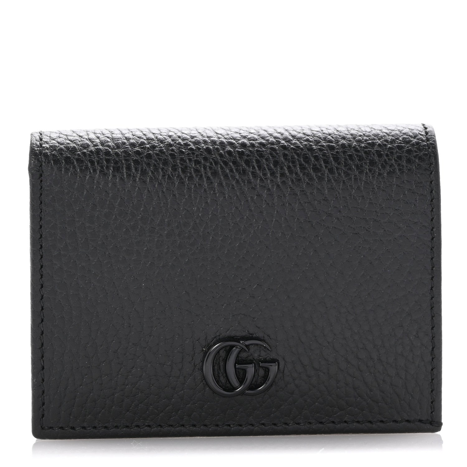 Gucci Dollar Calfskin Enamel Monochrome GG Marmont Card Case Black 1 of 11