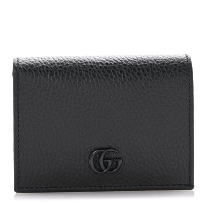 Gucci Dollar Calfskin Enamel Monochrome GG Marmont Card Case Black 1 of 11