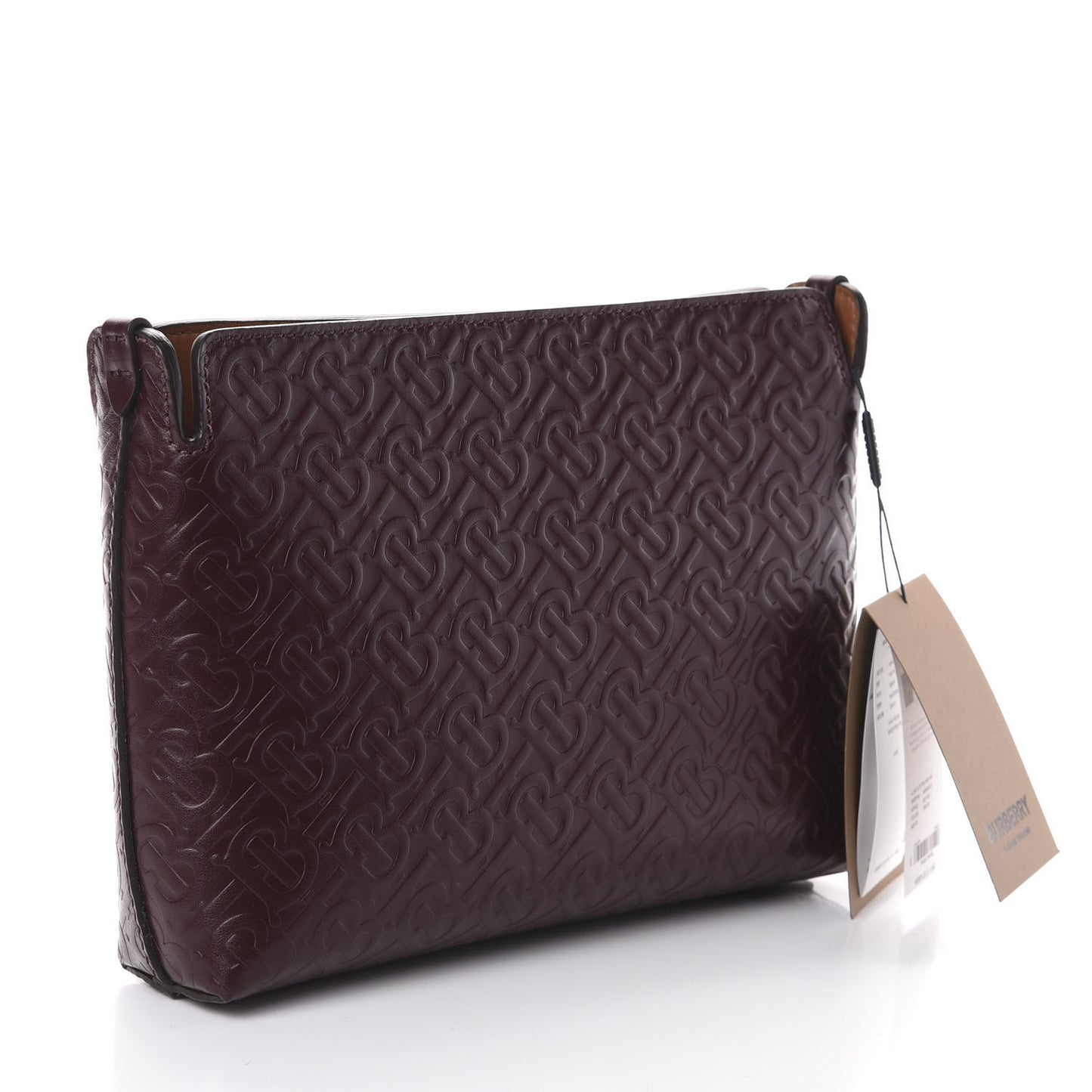 Calfskin Embossed Monogram Zip Pouch Oxblood