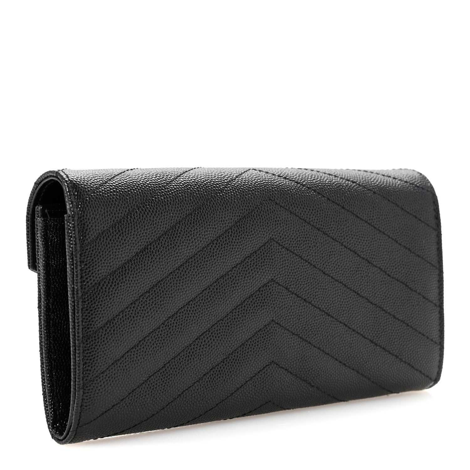 Saint Laurent Grain De Poudre Matelasse Chevron Monogram Flap Wallet Black 3 of 6