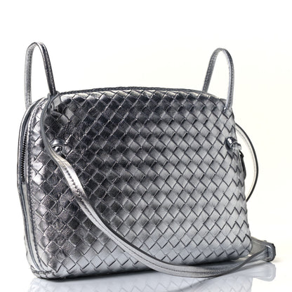 Bottega Veneta Metallic Grosgrain Intrecciato Pillow Crossbody Messenger Silver 2 of 4