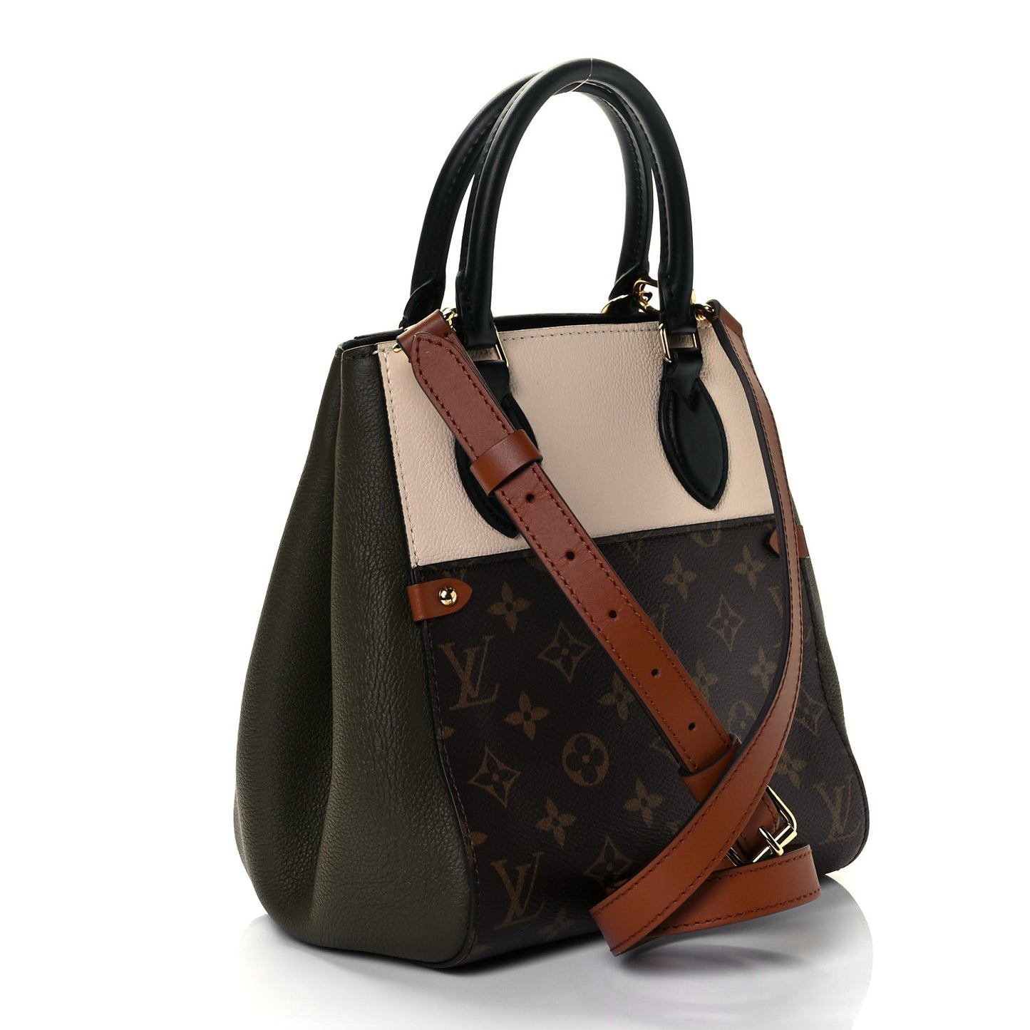 Calfskin Monogram Fold Tote PM Cream Khaki Black