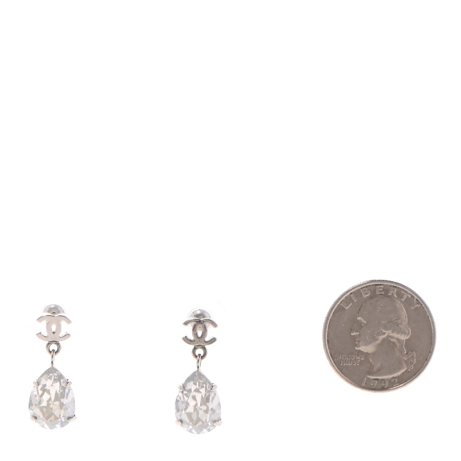 Chanel Crystal CC Tear Drop Earrings Silver 2 of 4