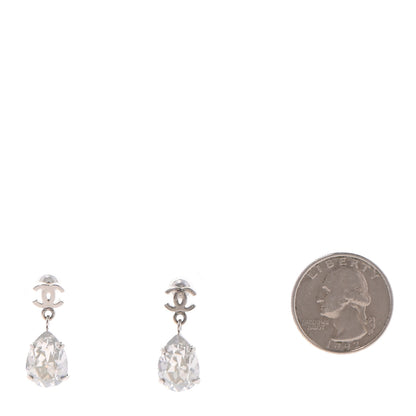 Chanel Crystal CC Tear Drop Earrings Silver 2 of 4