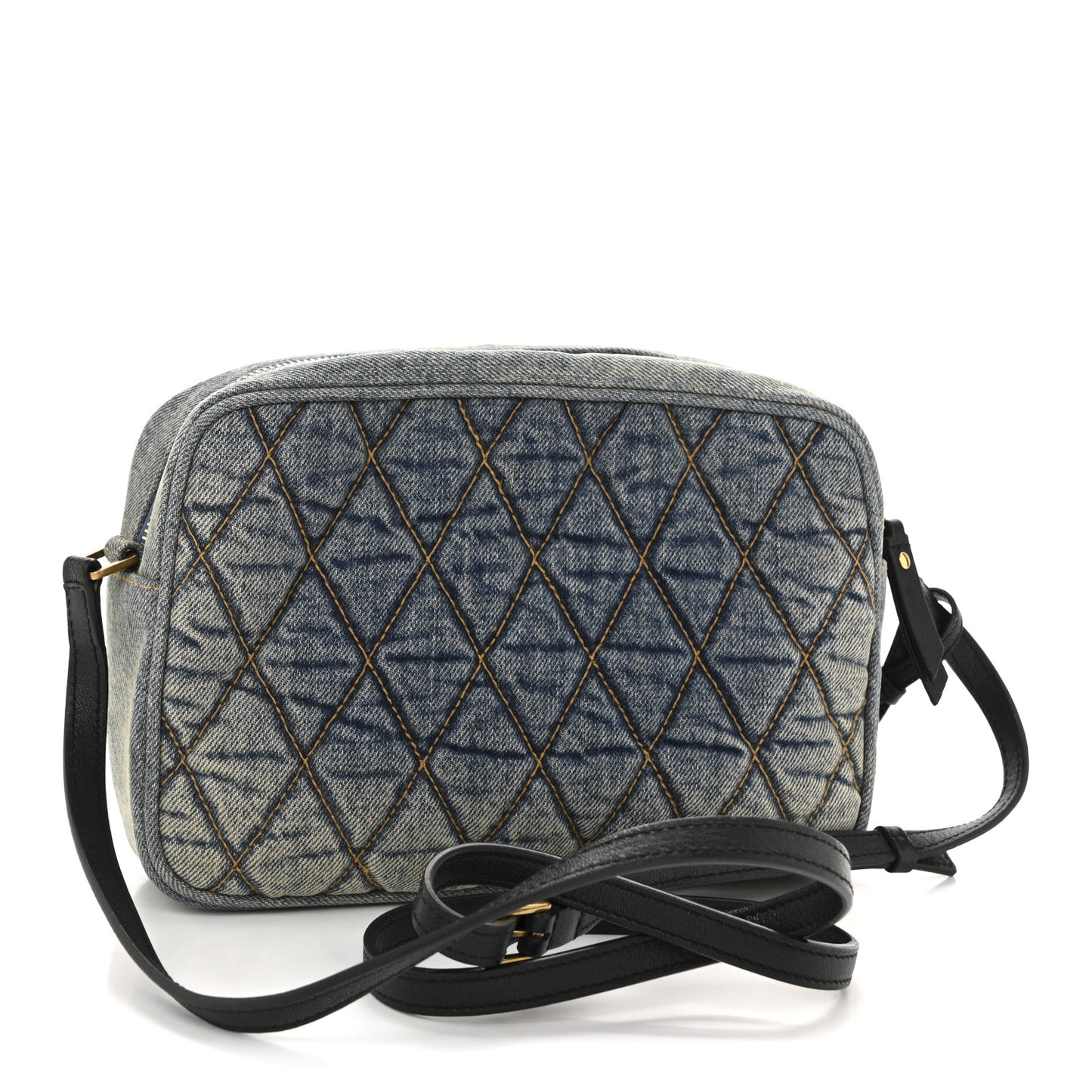 Denim Matelasse Quilted Summer Embroidered Classic Monogram Camera Bag Blue
