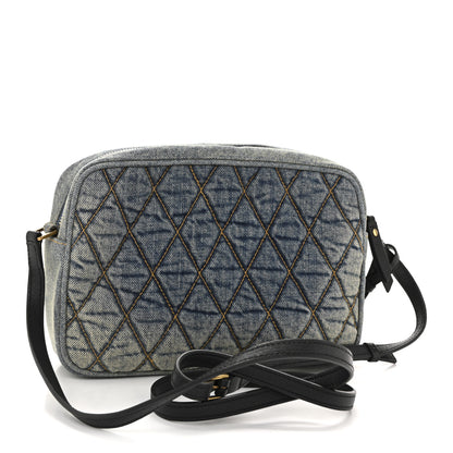 Saint Laurent Denim Matelasse Quilted Summer Embroidered Classic Monogram Camera Bag Blue 3 of 14