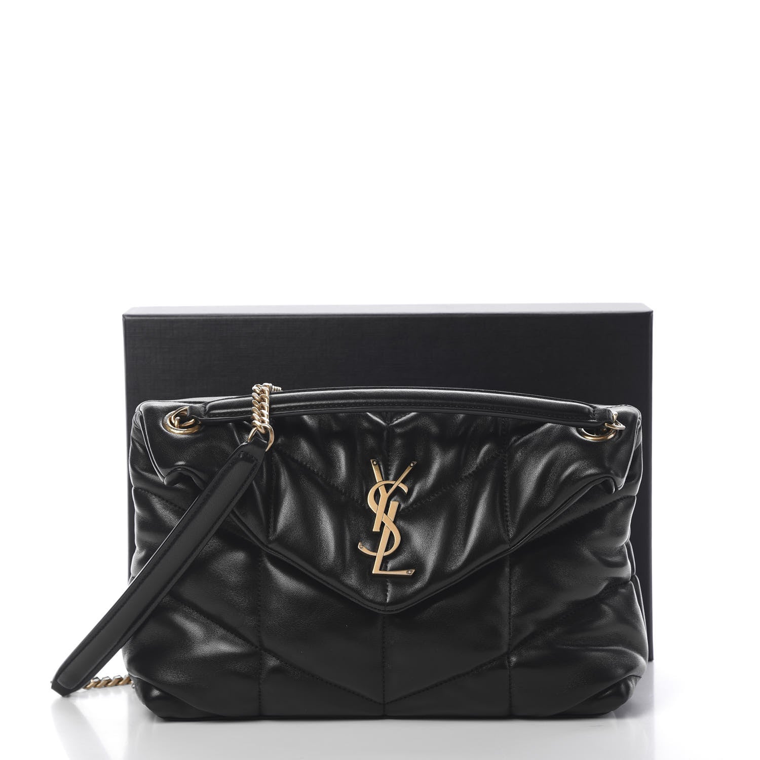 Saint Laurent Lambskin Quilted Small Loulou Puffer Monogram Chain Satchel Black 10 of 10