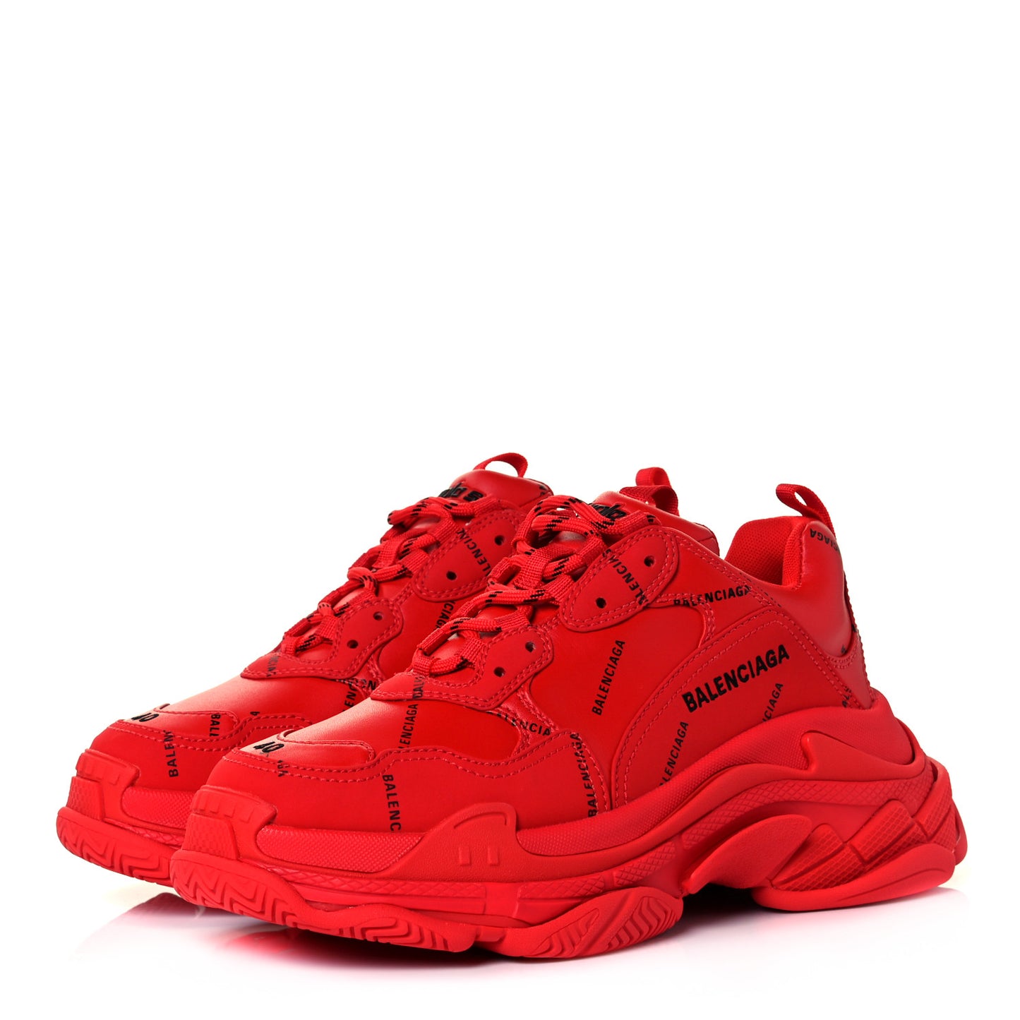 Technical Fabric Mesh Allover Logo Mens Triple S Sneakers 40 Red Black