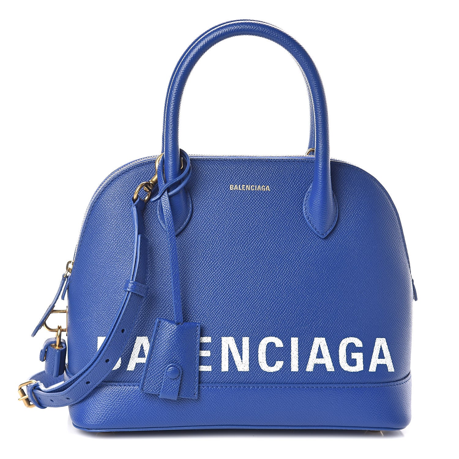 Balenciaga Signature Grained Calfskin Logo S Ville Top Handle Bag Bleu Roi White 1 of 9