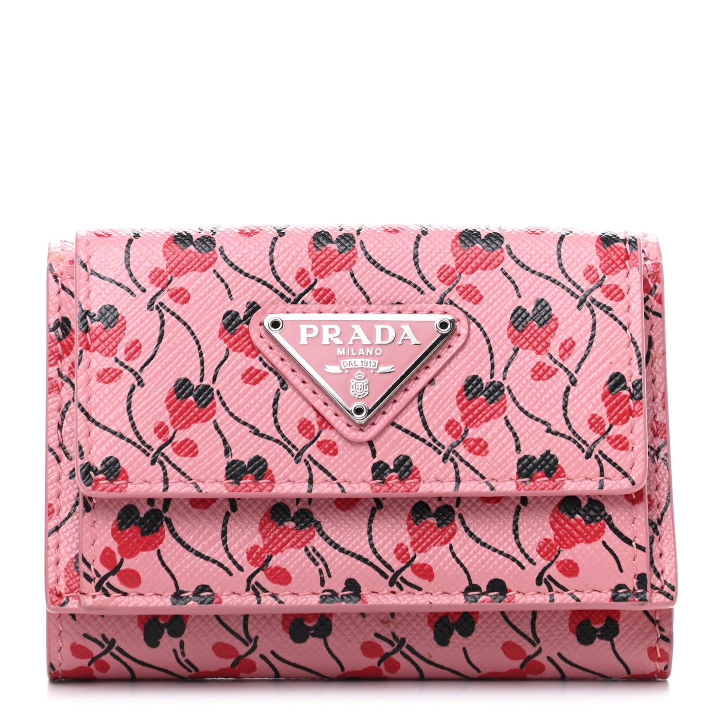 Saffiano Small Ramage Tri-Fold Wallet Petalo Rosso