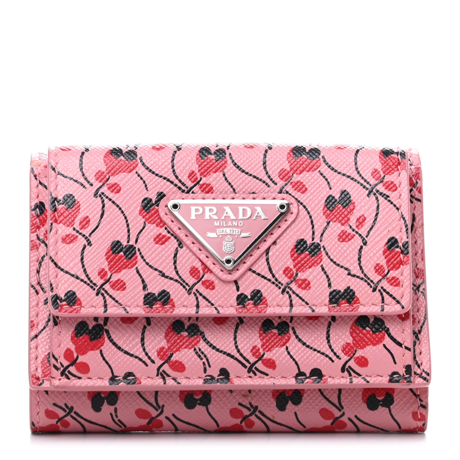 Prada Saffiano Small Ramage Tri-Fold Wallet Petalo Rosso 1 of 10